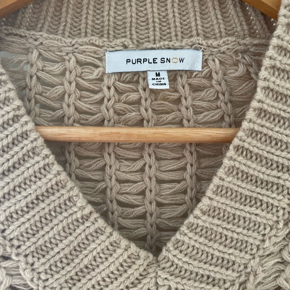 Purple Snow Beige Net Vneck Sweater Medim - Picture 6 of 9